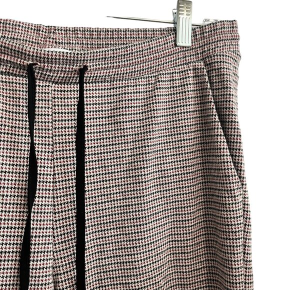 ZARA HOUNDSTOOTH PANTS WOMENS LARGE RED BLACK WHITE ELASTIC PULL ON WAIST TROUSE - Picture 3 of 7
